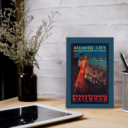 Atlantic City Casino Vintage Travel Poster - Pennsylvania Railroad Retro Art Deco - Vibrant Red, Blue, Black - 12x18 or 24x36