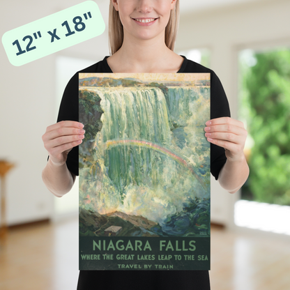 Niagara Falls Vintage Travel Poster - Where the Great Lakes Meet the Sea - Unframed Art Deco Print in Blue & Green with Rainbow