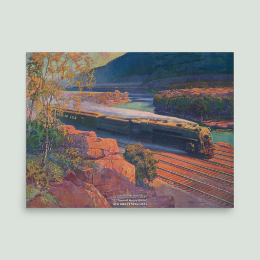 Twentieth Century Limited Train Vintage Poster - New York Central Lines Railroad - Art Deco Print with Coral, Green, Blue - 12x18 or 24x36