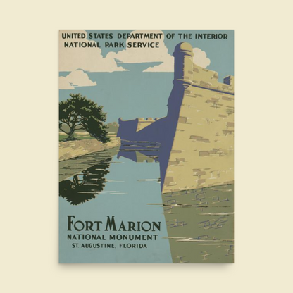 Fort Marion National Monument Vintage Poster - Subtle Beige, Green, Blue - National Park Art Print - 12x16, 18x24