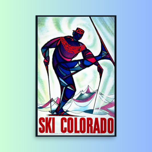 Vintage Ski Poster 'Ski Colorado' - Art Deco Skiing Art Print for Home Decor, Retro Winter Sports Wall Art in Museum-Quality Paper, Unframed