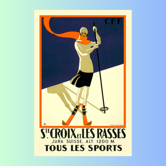 Vintage Ski Poster 'S. Croix et Les Rasses' - Elegant Art Deco Skiing Print, Retro Winter Sports & Travel Wall Art on Museum-Quality Paper