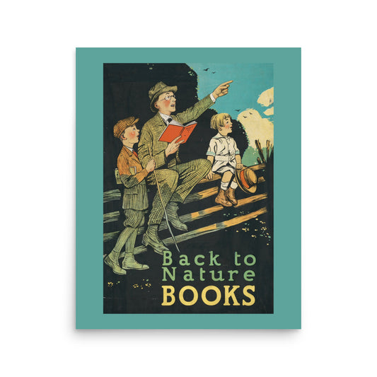 Back to Nature Books Vintage Reading Poster - Family Reading Outdoor Scene - 8x10, 16x20 - Perfect Gift for Book Lovers