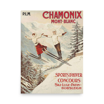 Chamonix Mont-Blanc Vintage Ski Poster - Dynamic Art Deco Skiing Print, Retro Winter Sports & Travel Wall Art, Museum-Quality Paper