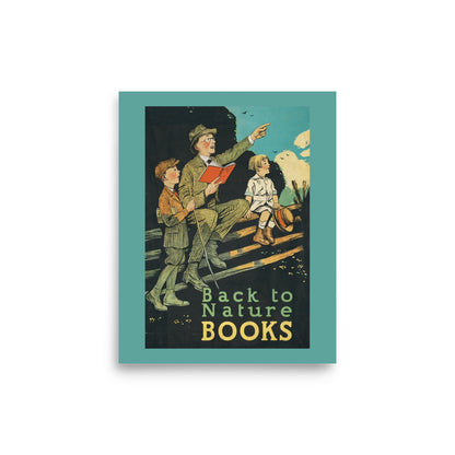 Back to Nature Books Vintage Reading Poster - Family Reading Outdoor Scene - 8x10, 16x20 - Perfect Gift for Book Lovers